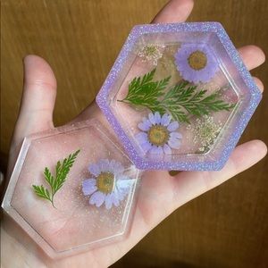 Floral purple hexagon trinket dish